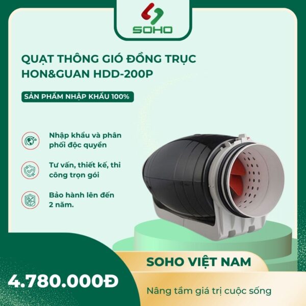 Quạt Thông Gió Đồng Trục Hon&Guan HDD-200P