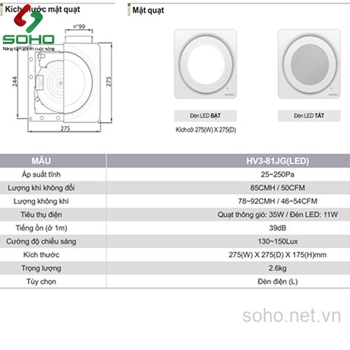 Quạt thông gió âm trần Himpel HV3-81JG 2 Quạt thông gió âm trần Himpel HV3-81JG - Ảnh 2