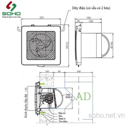 Quạt thông gió gắn tường Himpel FWA-R125D150 2 Quạt thông gió gắn tường Himpel FWA-R125D150 - Ảnh 2