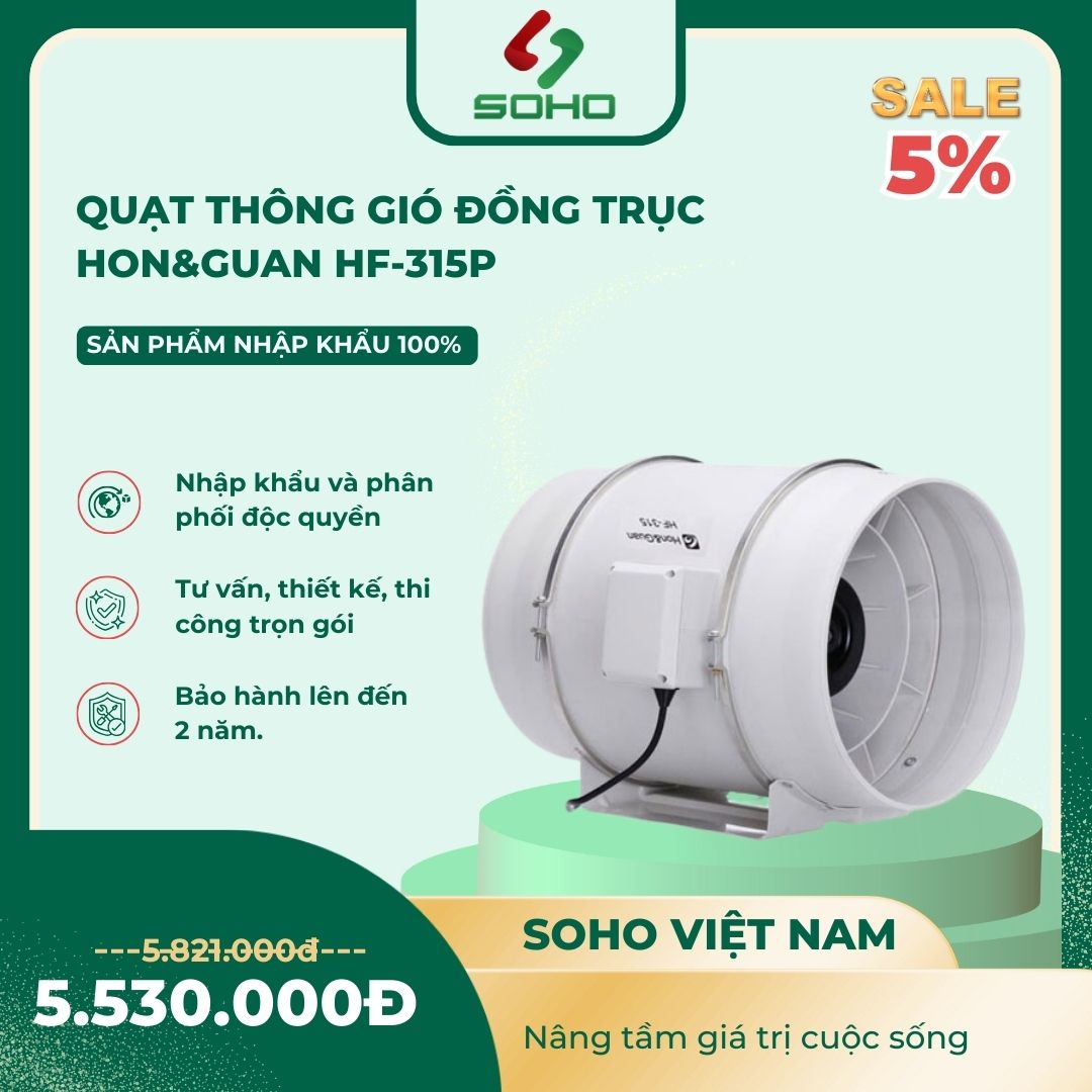 Quạt Thông Gió Đồng Trục Hon&Guan HF-315P 1 Quạt Thông Gió Đồng Trục Hon&Guan HF-315P