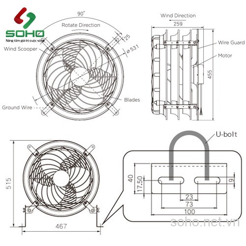 Quạt Tăng Áp Công Nghiệp Alaska ITA-14L 3 Quạt Tăng Áp Công Nghiệp Alaska ITA-14L - Ảnh 3