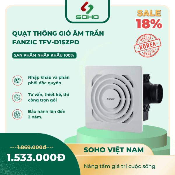 Quạt thông gió âm trần Fanzic TFV-D15ZPD