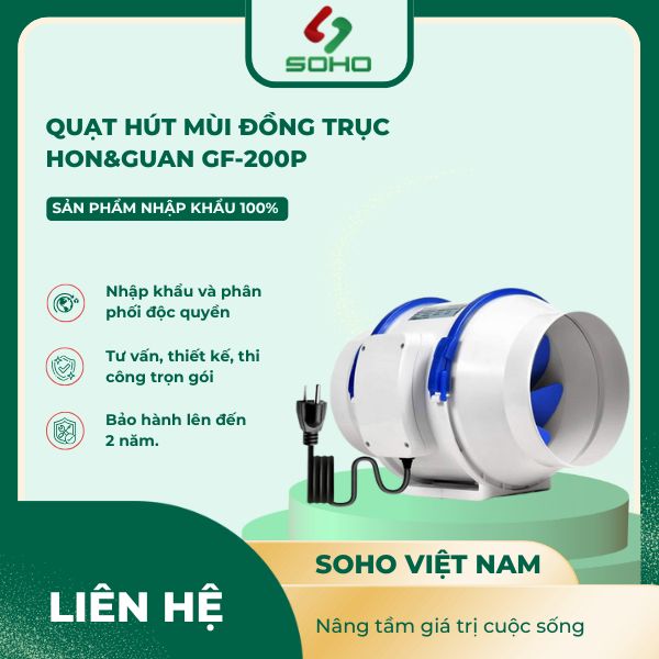 Quạt Hút Mùi Đồng Trục Hon&Guan GF-200P