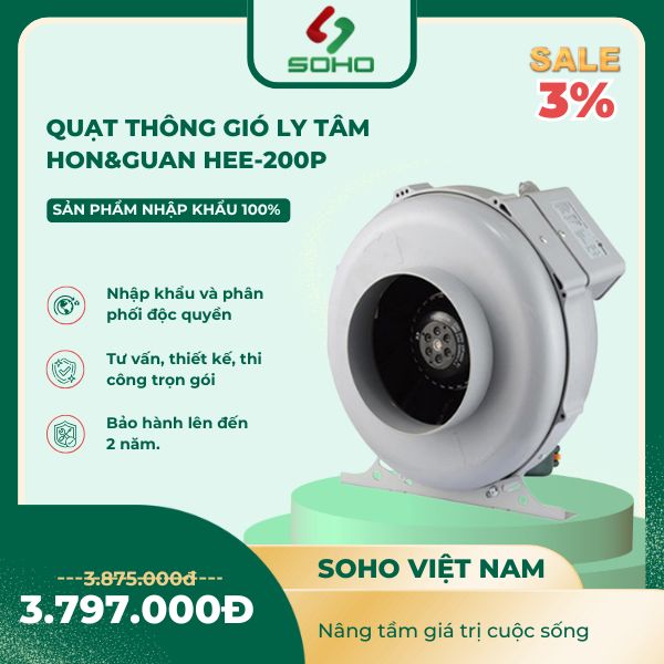 Quạt thông gió ly tâm Hon&Guan HEE-200P