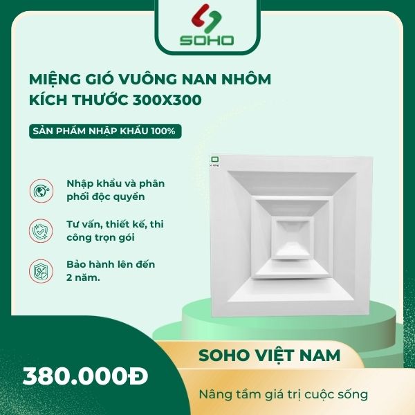 Miệng Gió Vuông Nan Nhôm Kích Thước 300x300