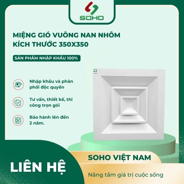 Miệng Gió Vuông Nan Nhôm Kích Thước 350x350