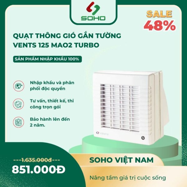 Quạt Thông Gió Gắn Tường Vents 125 MAO2 Turbo