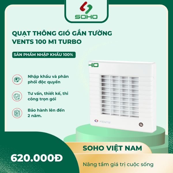Quạt Thông Gió Gắn Tường Vents 100 M1 Turbo