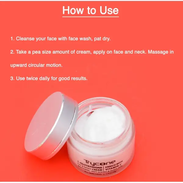 TRYCONE L- Glutathione And Vitamin C Day & Night Moisturizer Cream For  Face, Anti Aging, Dark Spots Removal, Enrich With Kojic Acid And Natural  Actives, 50 Gm