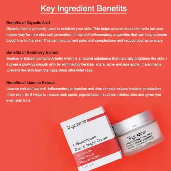 Trycone Day & Night Moisturizer With L Glutathione & Vitamin C  Enriched With Kojic Acid & Natural Actives, 50g