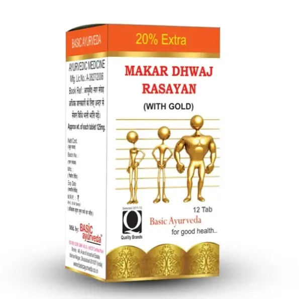BASIC AYURVEDA Makar Dhwaj Rasayan With Gold 12 Tablets