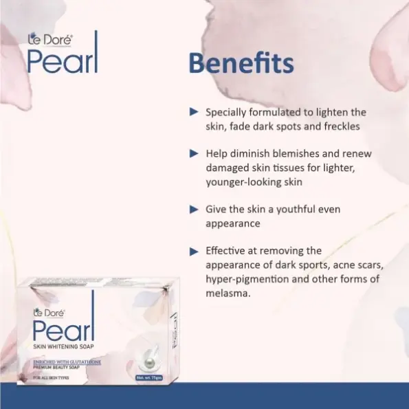 Le Dore Pearl Skin Whitening Soap With Glutathione, Kojic Acid, Arbutin,  Vitamin C & E, Hyaluronic Acid (75gm)