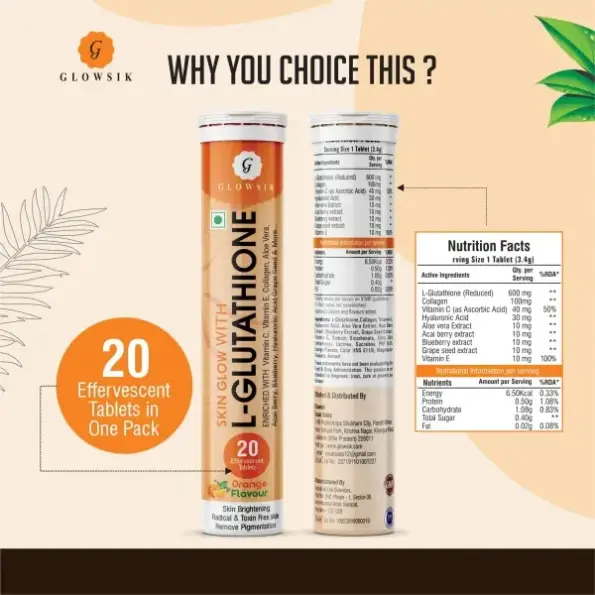 glowsik glutathione G-GLOWSIK Advanced L-Glutathione 20 Effervescent Tablets Orange Flavour