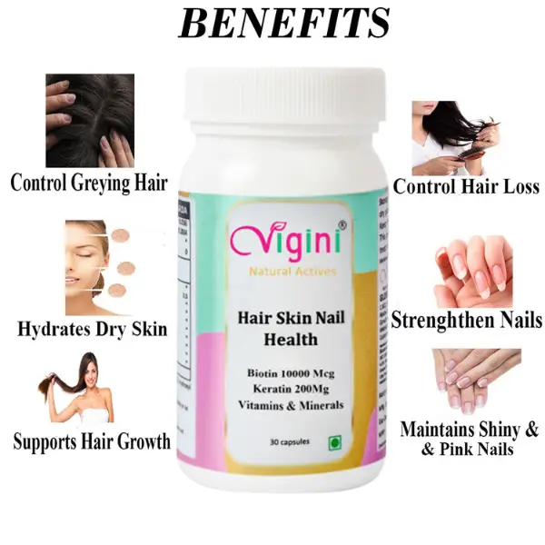 Vigini Biotin 10000mcg Keratin Hair Regrowth Growth Thinning Vitalizer  Damage Repair Nails Caps - Herbkart