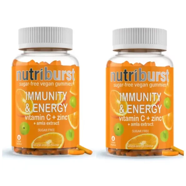 Immunity Booster with Vitamin C, Zinc and Amla extract, Natural Orange Flavour, 60 Gummies, Pack of 2