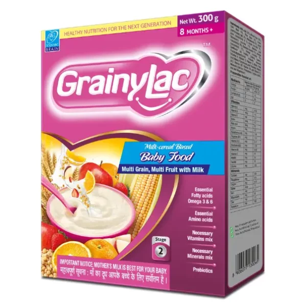 GrainyLac, 8+ Months, Stage 2, Multi Grain Multi Fruit with Milk, Baby Cereal Food 300g