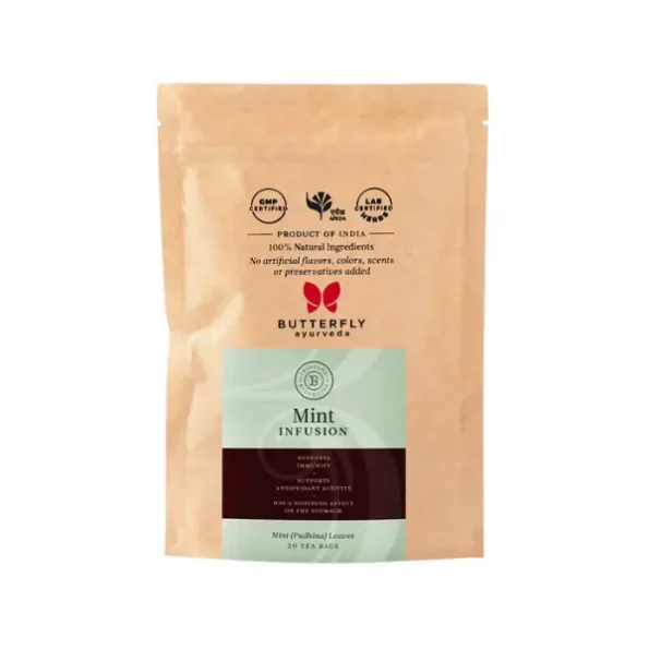 Butterfly Ayurveda Mint Leaf Infusion Made With Pure Dried Mint Leaves, 20 Tea Bags, ButterflyAyurvedaBAMINT-1.webp, ButterflyAyurvedaBAMINT 1