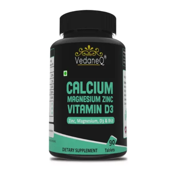 VedaneQ Calcium Magnesium Zinc, D3, B12 for Bones Teeth Muscle Immune Support 90 tablets (90 No), VedaneQved_cal-1.webp, VedaneQved cal 1