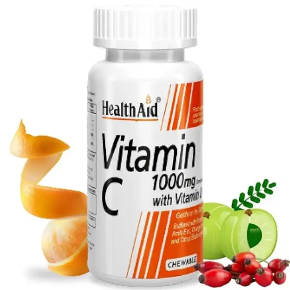 HealthAid Vitamin C 1000mg Complex with Vitamin D, 60 Chewable Tablets available on Herbkart