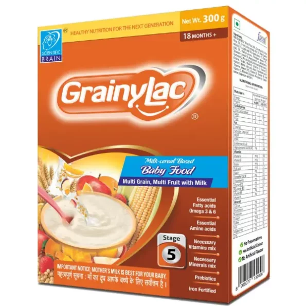 GrainyLac, 18+ Months, Stage 5, Multi Grain Multi Fruit with Milk, Baby Cereal Food 300g