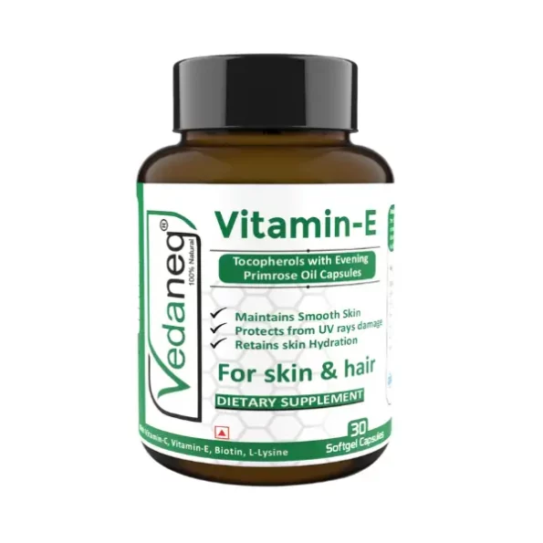 VedaneQ Vitamin E Capsules for Face and Hair, Controls Wrinkling, Skin Roughness(30 softgel), Vd_vite_30softg-1.webp, Vd vite 30softg 1