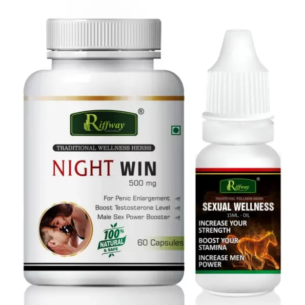 Riffway Night Win Sexual Capsules & Wellness Oil, 60 Capsules + 15ML available on Herbkart