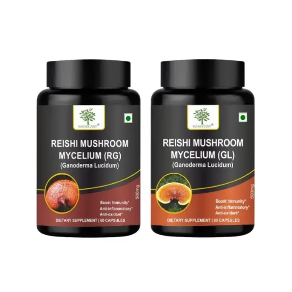 Mahogany Organics Reishi Mushroom (Ganoderma) Extract Capsules- Set of RG & GL- 60 Veg Caps Each available on Herbkart