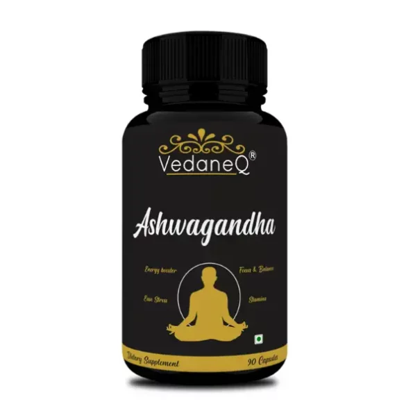 VedaneQ Organic Ashwagandha Powder Extract Capsules Supplements 90 Veg Capsules (90 No), VedaneQved_ashwa-1.webp, VedaneQved ashwa 1