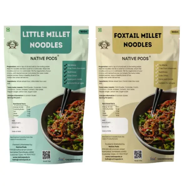 Foxtail & Little Millet Noodles No Maida,No Preservative, Includes Masala, 180g, Pack of 2