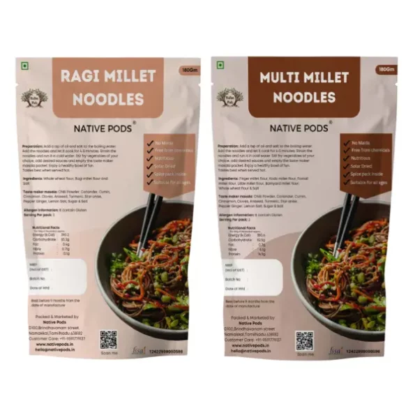 Ragi & Little Millet Noodles No Maida,No Preservative, Includes Masala, 180g, Pack of 2