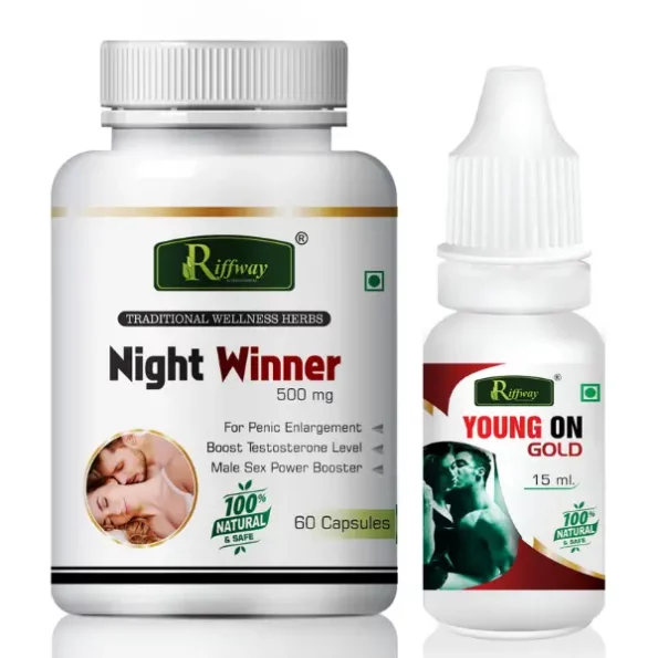 Riffway Night Winner Sexual Capsules & Young On Oil, 60 Capsules+15ML available on Herbkart