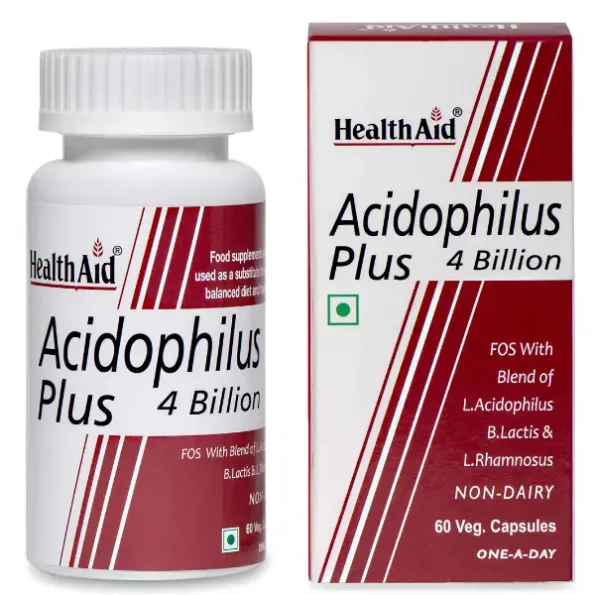 HealthAid Acidophilus Plus 4 Billion (Probiotic Capsules), 60 Capsules available on Herbkart