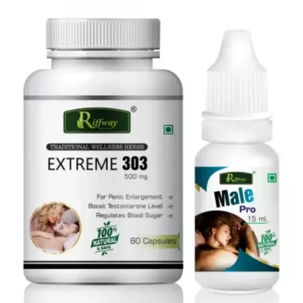 Riffway Extreme 303 Sexual Capsules & Male Pro Oil , Long Sex Stamina Energy, 60 Capsules + 15ML available on Herbkart