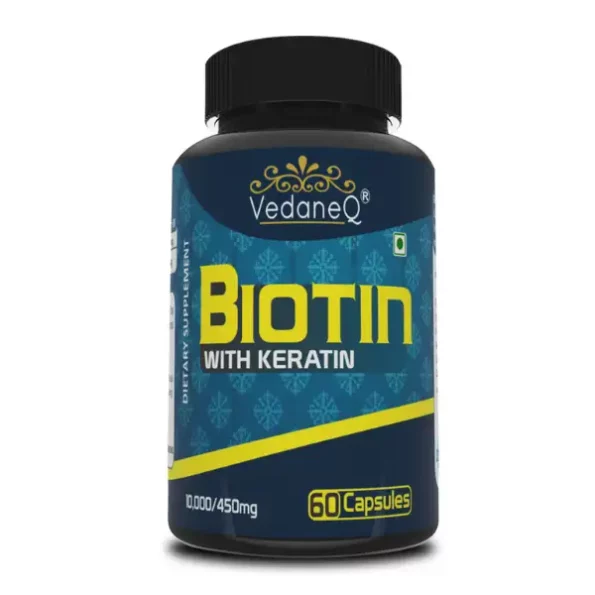 VedaneQ Biotin 10000mcg with Keratin for Hair, Nails & Skin 60 Capsules (60 No), VedaneQved_biot-1.webp, VedaneQved biot 1