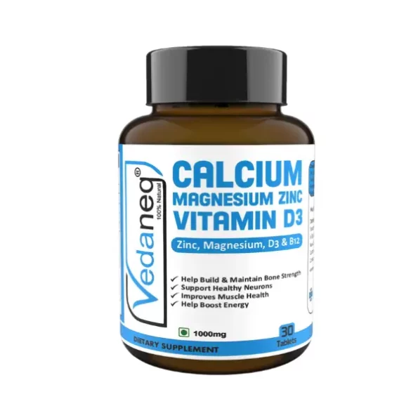 VedaneQ Calcium Magnesium Zinc, D3, B12 for Bones Teeth Muscle Immune Support 30 Tablets, Vd_calmagzinc_30tablet-1.webp, Vd calmagzinc 30tablet 1