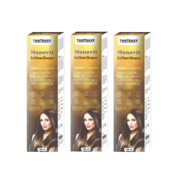 Tantraxx Monovit Red Onion Anti-Hairfall, Anti-Dandruff Shampoo (Pack of 3) 100 ml Each, Tantraxx001022-1.webp, Tantraxx001022 1