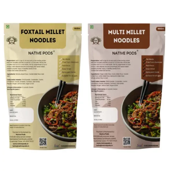 Multi & Foxtail Millet Noodles No Maida,No Preservative, Includes Masala, 180g, Pack of 2