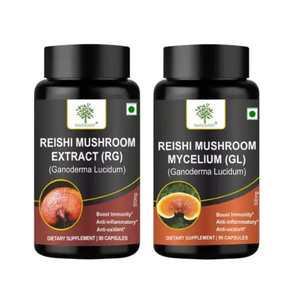 Mahogany Organics Reishi Mushroom (Ganoderma) Extract Capsules- Set of RG & GL- 90 Veg Caps Each available on Herbkart