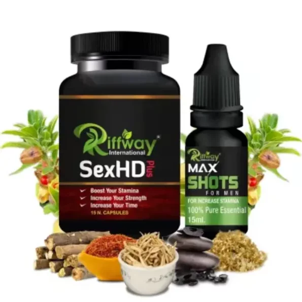 Riffway Sex HD Plus Sexual Supplement & Max Shots Oil Useful In Increasing The Sexual Timing, 15 Capsules + 15 ML, SexHDPlus15capsulesMaxShotsOil-1.webp, SexHDPlus15capsulesMaxShotsOil 1