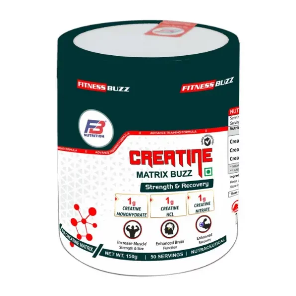 FB Nutrition Fitness Buzz Creatine Matrix Buzz Strength Recovery Monohydrate HCL Nitrate 150 Gm Unflavoured, FBNutrition012-1.webp, FBNutrition012 1