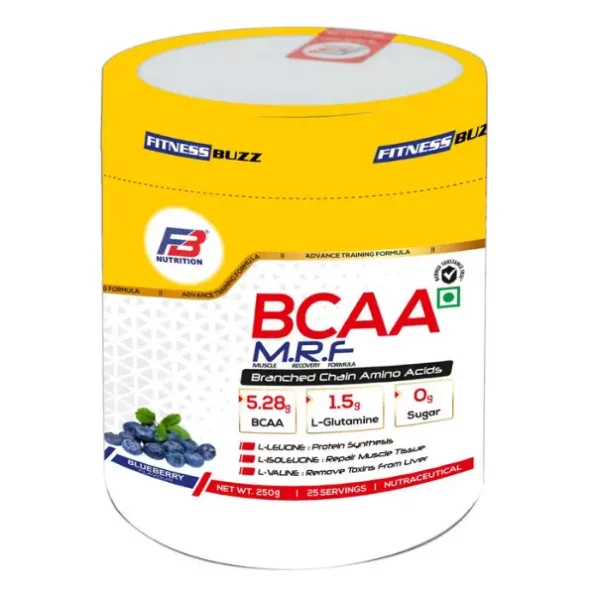 FB Nutrition Fitness Buzz BCAA MRF, Muscle, Recovery, Formula, Branched Chain Amino Acides, BCAA (5.28 g),L-Glutamine (1.5 g),Sugar (0 g), 250 gm Blueberry, FBNutrition003-1.webp, FBNutrition003 1