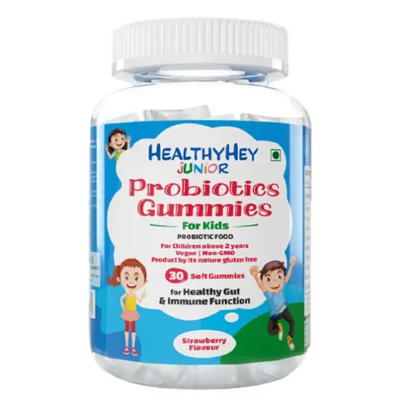 HealthyHey Junior Probiotics Gummies - for Kids - For Healthy Gut & Immune Function - Strawberry Flavour - 30 Soft Gummies available on Herbkart