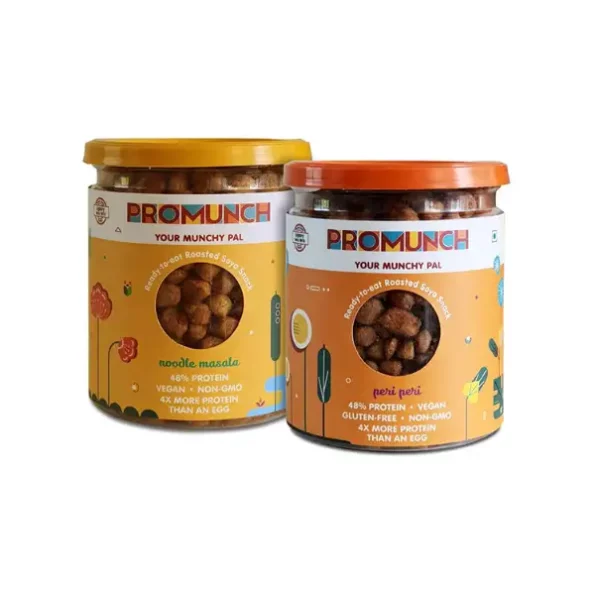 Roasted Soya Snack, Vegan Pack of 2, Flavour: Peri-Peri and Noodle Masala - 150G Each