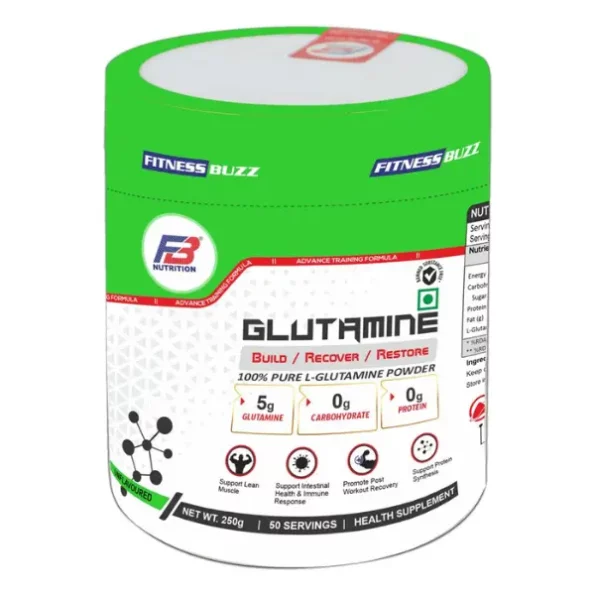 FB Nutrition Fitness Buzz Build Recover Restore 100% Pure L-Glutamine Powder Glutamine-5 g Carbohydrate-0 g Protein-0 g Glutamine 250 gm Unflavoured, FBNutrition021-1.webp, FBNutrition021 1