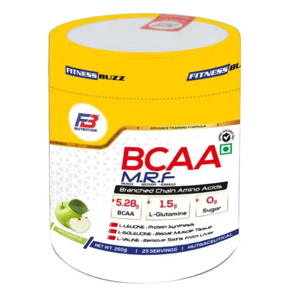 FB Nutrition Fitness Buzz BCAA MRF, Muscle, Recovery, Formula, Branched Chain Amino Acides, BCAA (5.28 g),L-Glutamine (1.5 g),Sugar (0 g), 250 gm Green Apple, FBNutrition005-1.webp, FBNutrition005 1