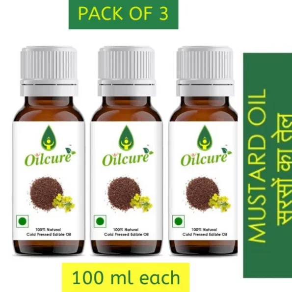 Oilcure Mustard Oil Cold Pressed 100 ml , Pack Of 3 (300 ml) available on Herbkart