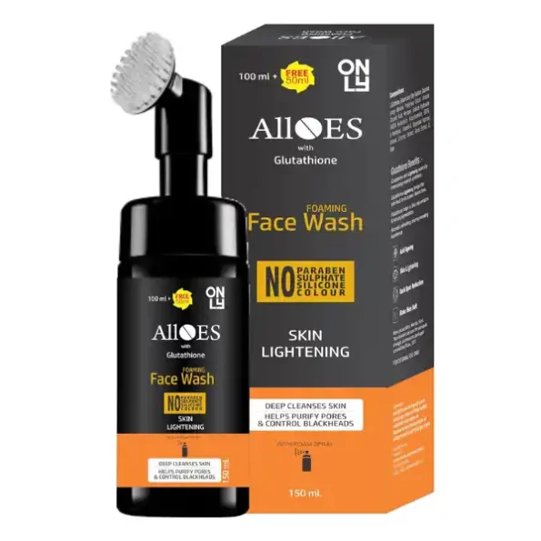 Alloes Foaming Face Wash with Built-in Face Brush and Glutathione for Skin Lightening, Whitening & Brightening - 150 ml available on Herbkart