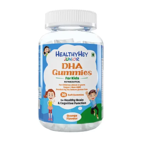 HealthyHey Junior DHA Gummies for Kids For Healthy Brain & Cognitive Function Orange Flavour 30 Soft Gummies, HHJDHAGUMMKIDSO30-1.webp, HHJDHAGUMMKIDSO30 1