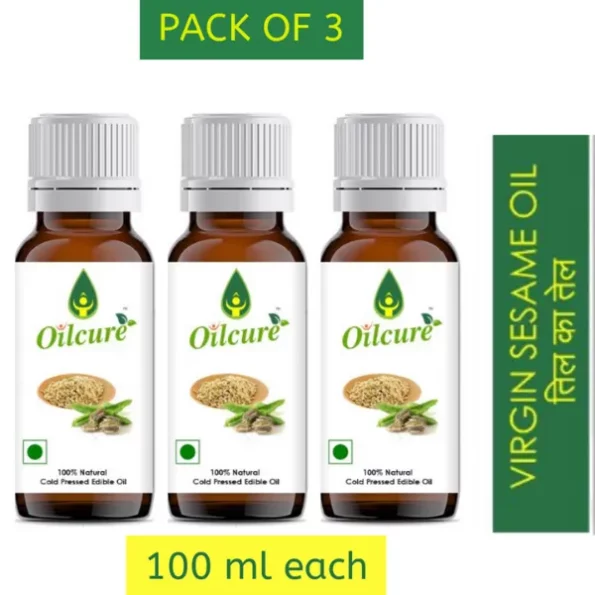 Oilcure Sesame Oil Cold Pressed 100 ml, Pack of 3 (300 ml) available on Herbkart