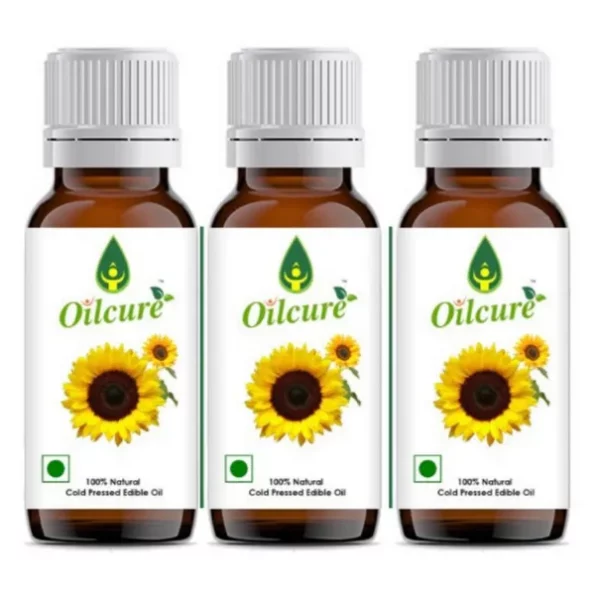 Oilcure Sunflower Oil Cold Pressed 100 ml, Pack of 3 (300 ml) available on Herbkart